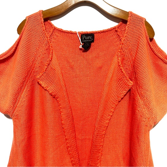 Pure Handknit by Neon Buddha Orange Cold Shoulder Handmade Sweater Cardigan Top - Picture 3 of 9